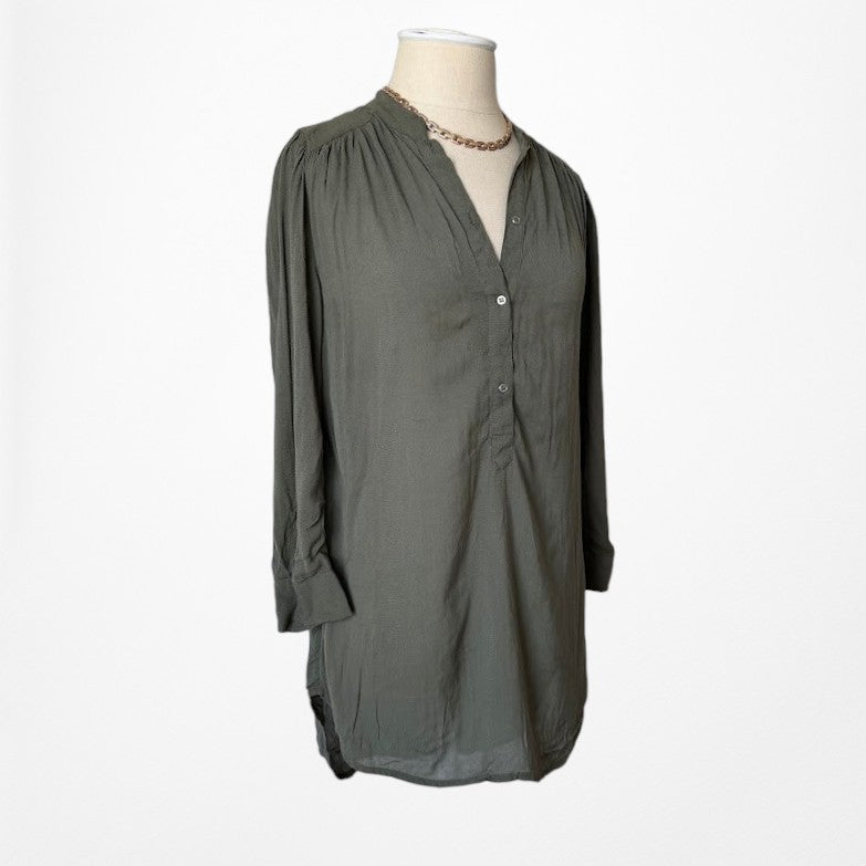 H&M Olive Green Button Down Long Sleeve Shirt Blouse Size 4/XS/S
