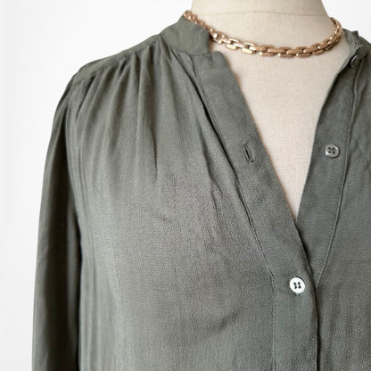 H&M Olive Green Button Down Long Sleeve Shirt Blouse Size 4/XS/S