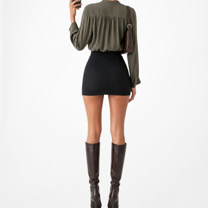 H&M Olive Green Button Down Long Sleeve Shirt Blouse Size 4/XS/S