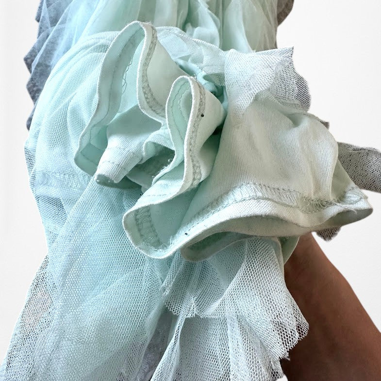 Vintage Y2K Mint Blue Strapless Beaded Mesh Ruffle Maxi Formal Prom Dress XS/S