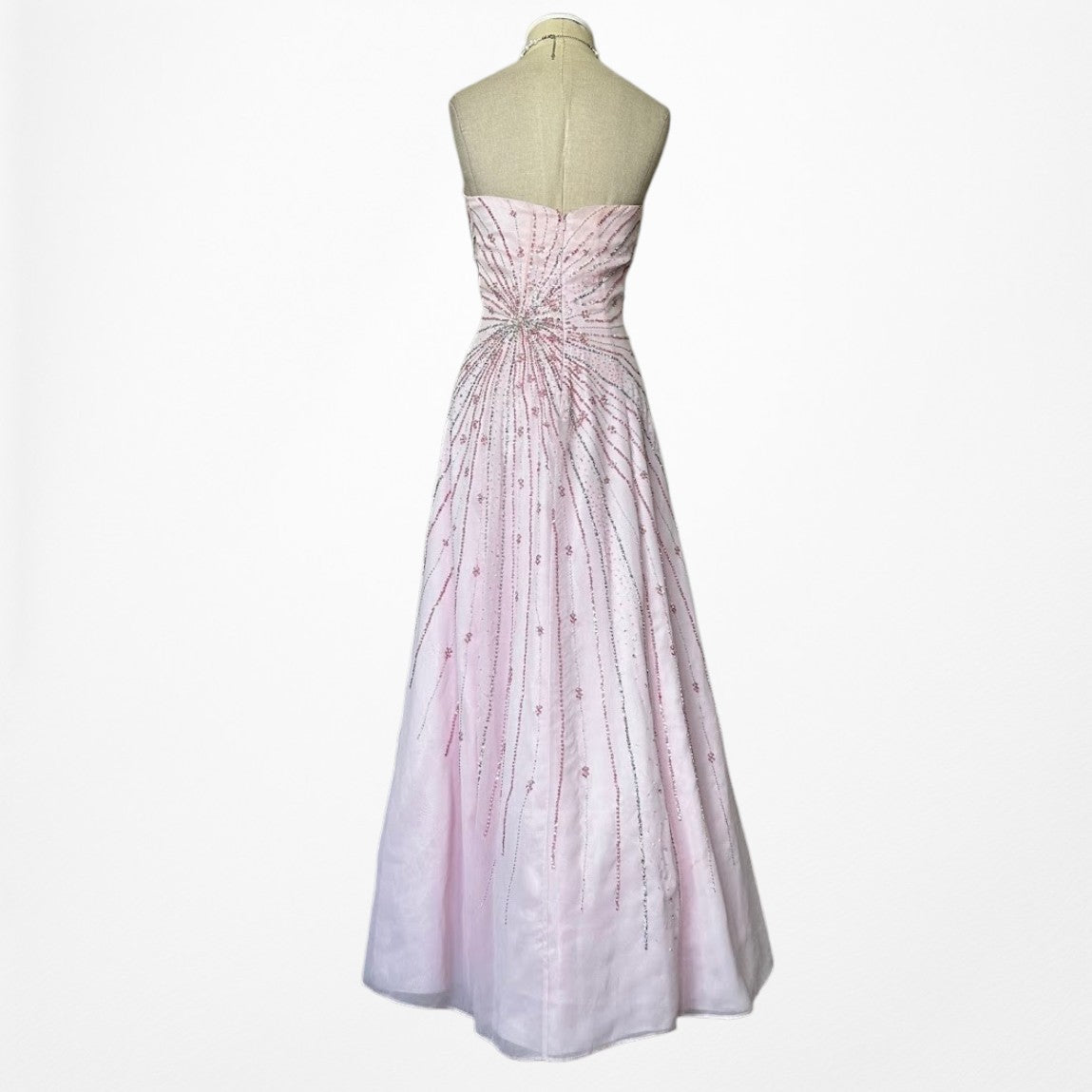 Vintage Y2K Pastel Pink Beaded Strapless A-Line Flared Maxi Prom Dress Size S/M