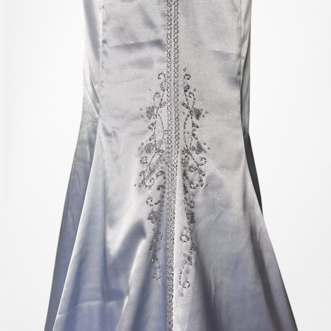 Vintage Y2K Pastel Blue Satin Halter Beaded Fit Flared Maxi Prom Dress Size M/L