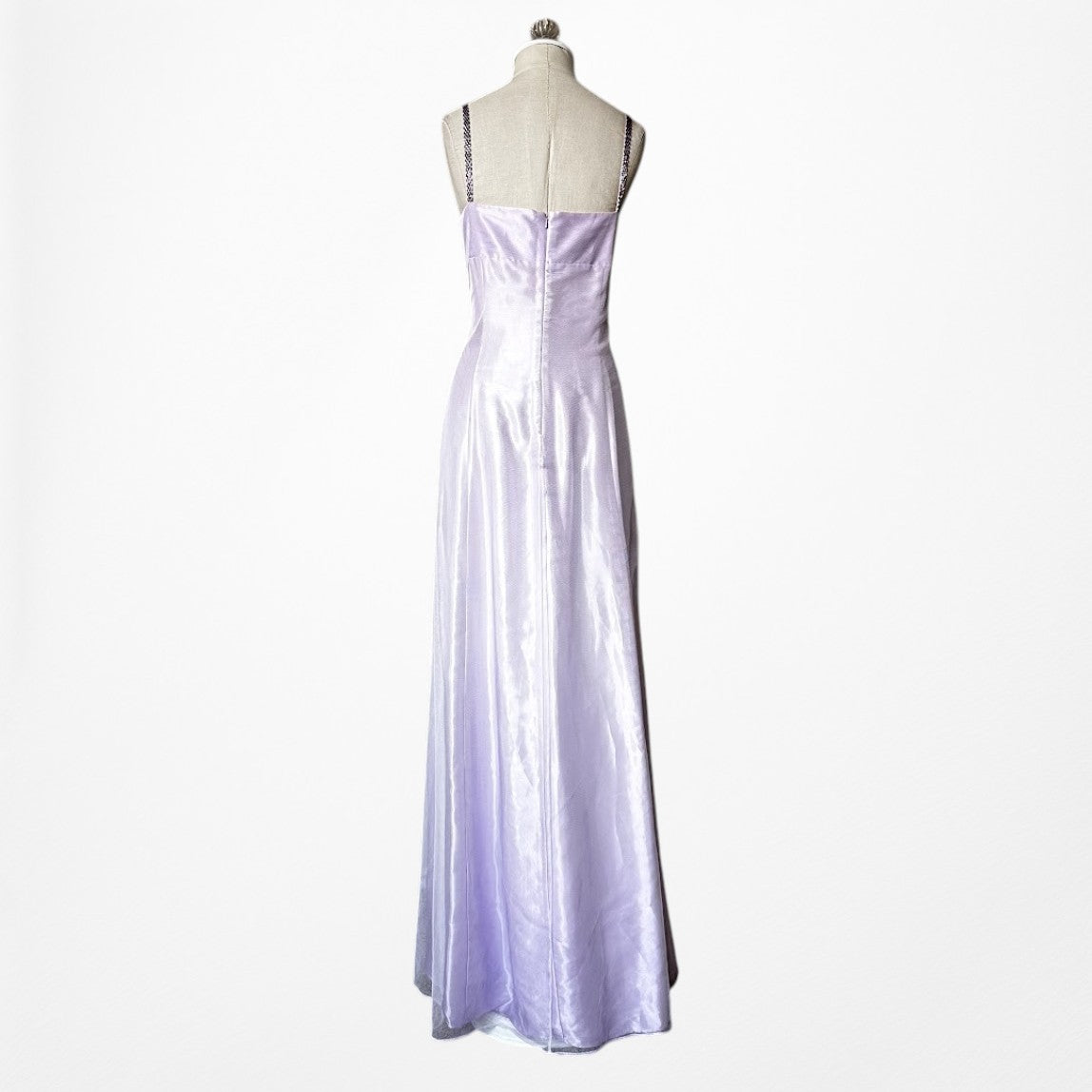 Vintage Y2K Pastel Purple Ombre Floral Beaded Mesh Satin Maxi Prom Dress M/L