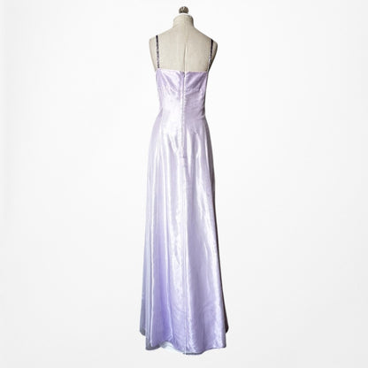 Vintage Y2K Pastel Purple Ombre Floral Beaded Mesh Satin Maxi Prom Dress M/L