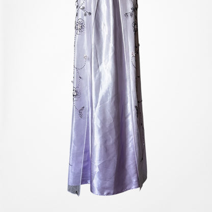 Vintage Y2K Pastel Purple Ombre Floral Beaded Mesh Satin Maxi Prom Dress M/L
