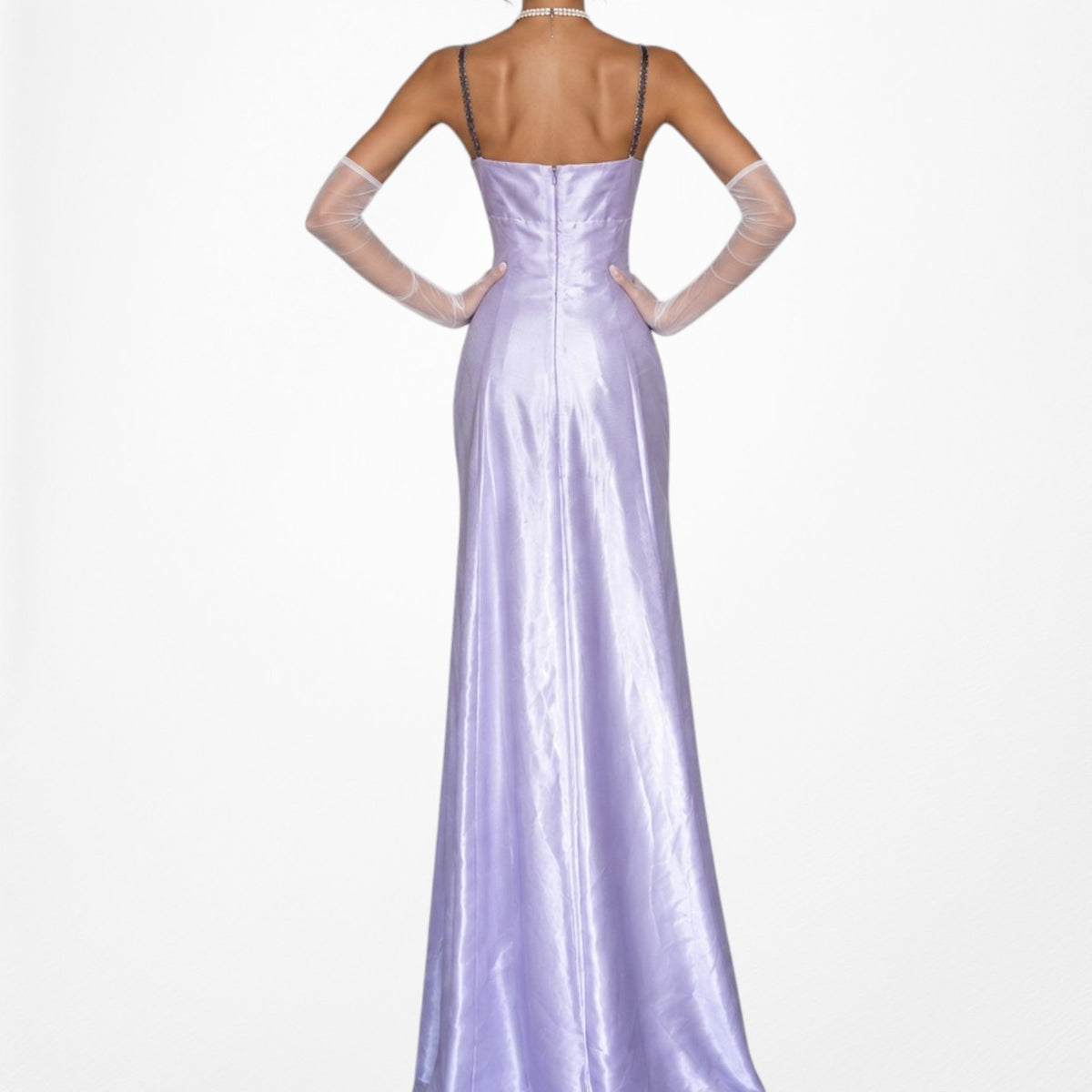 Vintage Y2K Pastel Purple Ombre Floral Beaded Mesh Satin Maxi Prom Dress M/L