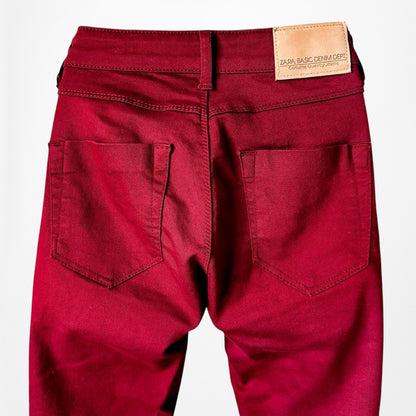 Zara Burgundy Red High Waisted Skinny Jeans Pants Trousers Size XS
