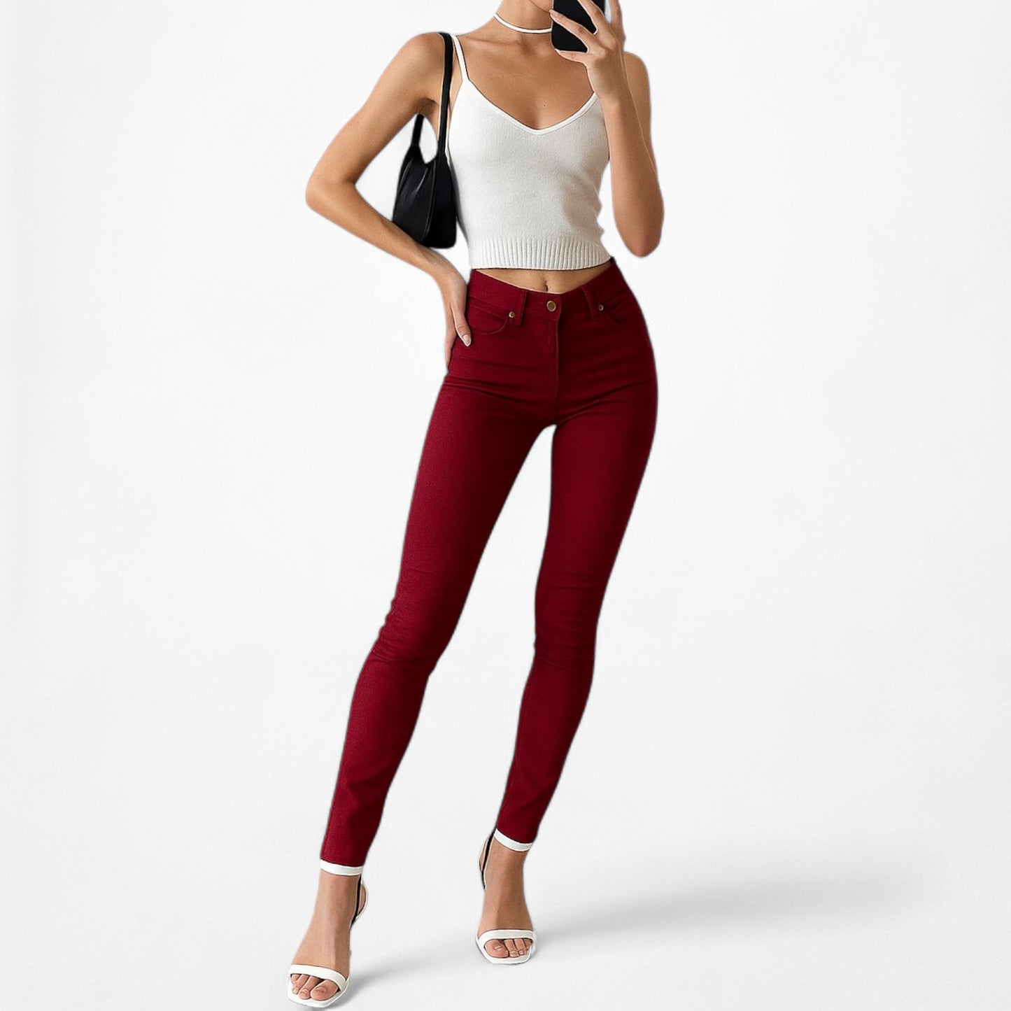 Zara Burgundy Red High Waisted Skinny Jeans Pants Trousers Size XS