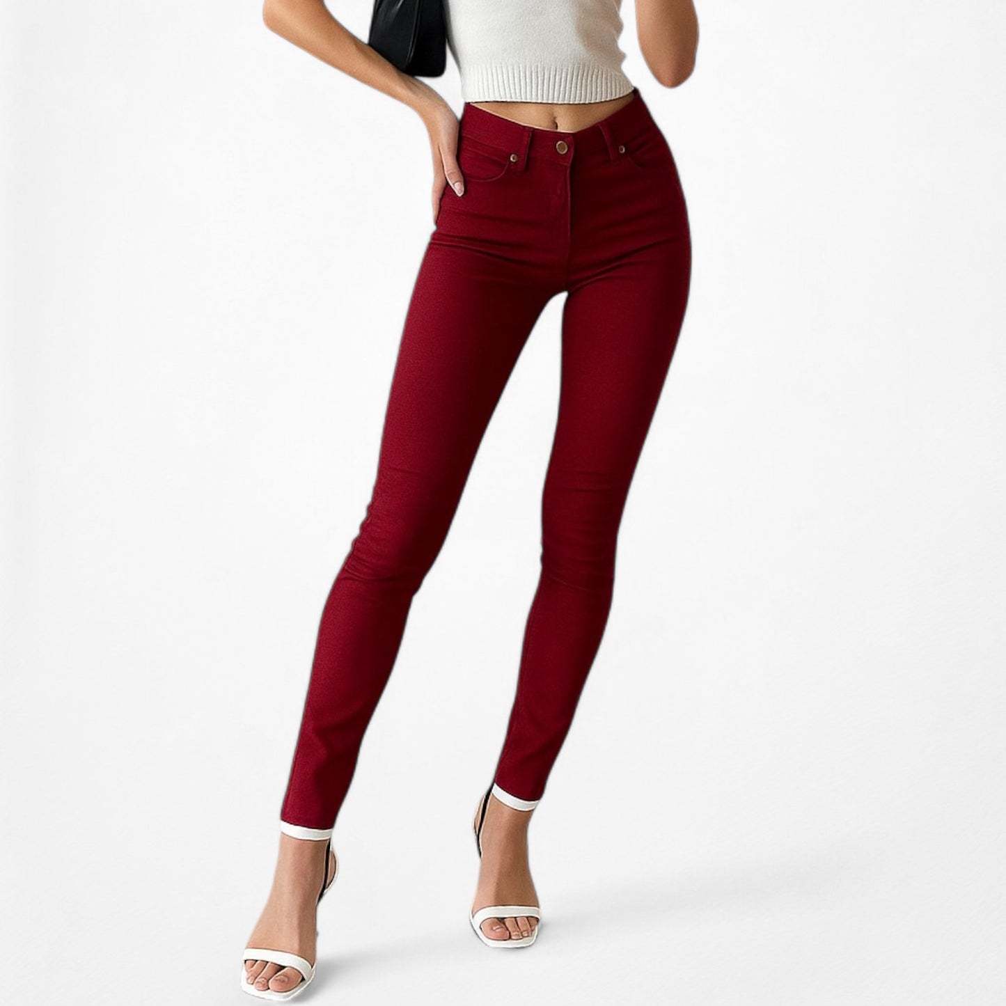 Zara Burgundy Red High Waisted Skinny Jeans Pants Trousers Size XS