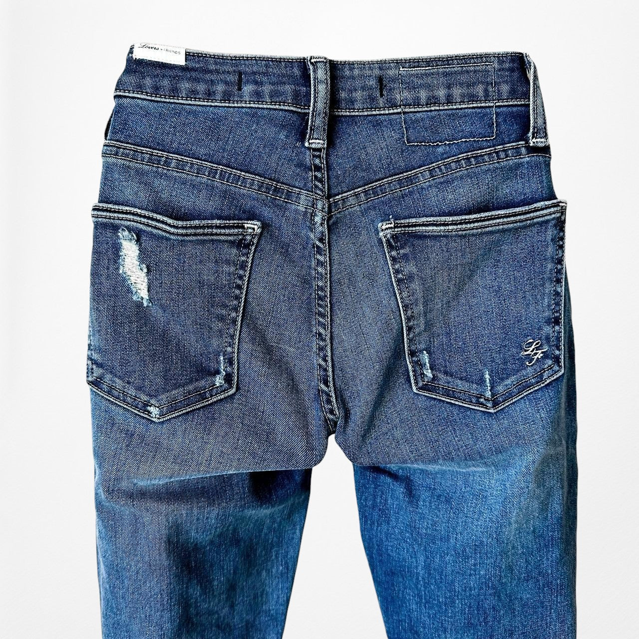 Lovers & Friends Dark Wash Denim Ripped Knee Mid Rise Skinny Jeans Size XS