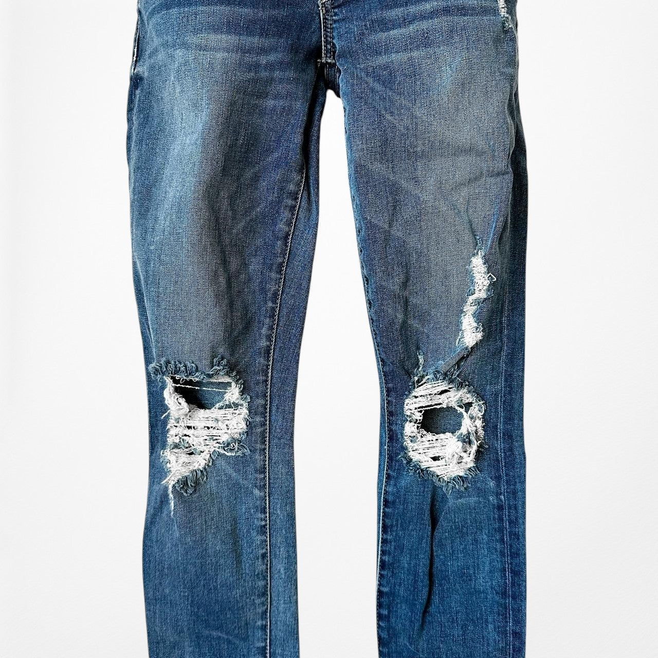 Lovers & Friends Dark Wash Denim Ripped Knee Mid Rise Skinny Jeans Size XS