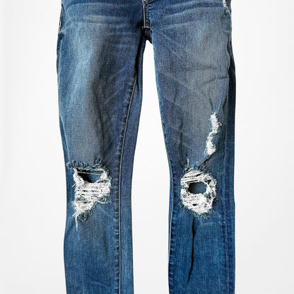 Lovers & Friends Dark Wash Denim Ripped Knee Mid Rise Skinny Jeans Size XS
