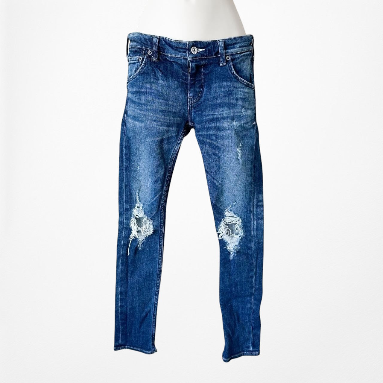 Regalect Dark Wash Ripped Knees Mid Rise Denim Distressed Skinny Jeans Size XS