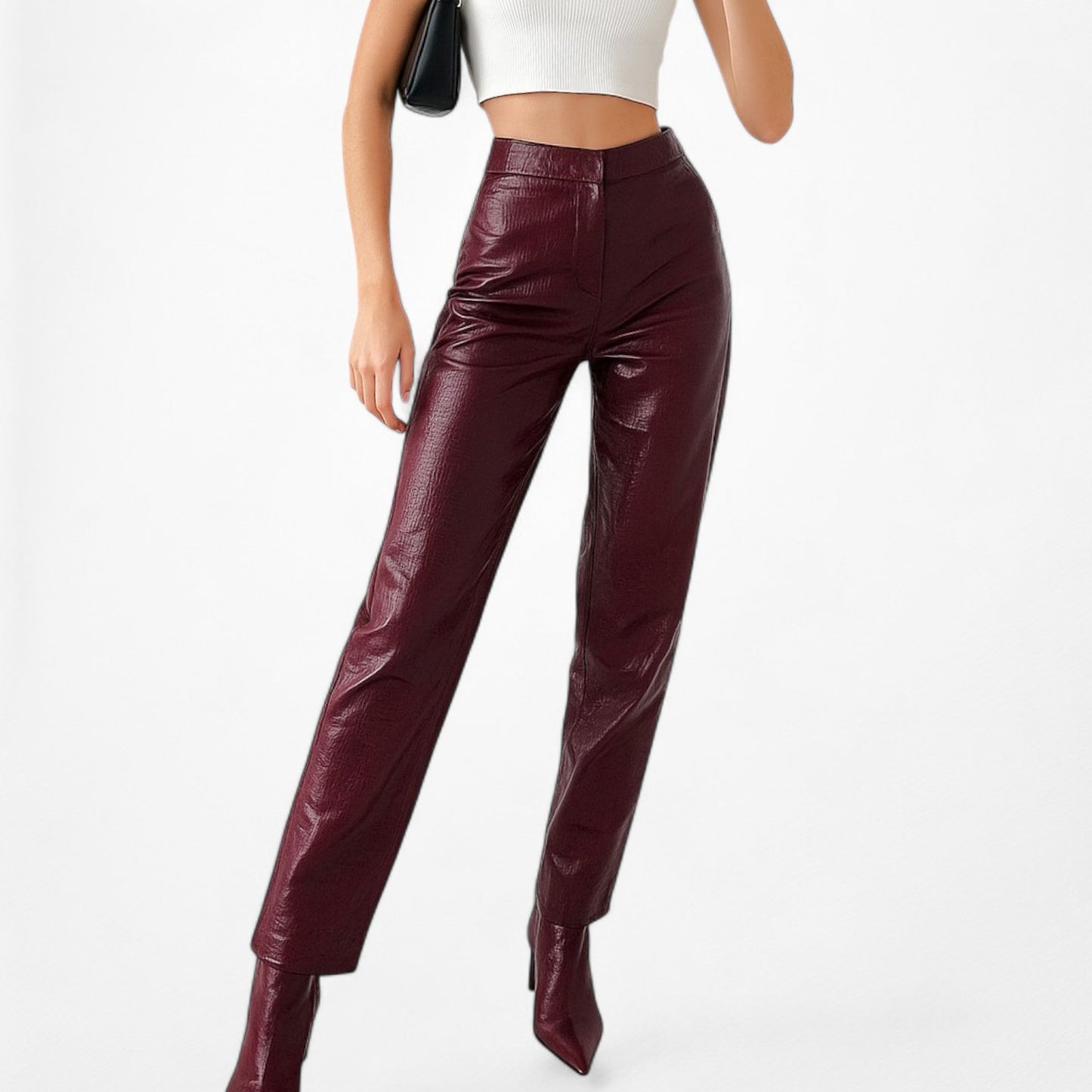 Zara Burgundy Red High Waisted Animal Snake Print Faux Leather Pants Size S/M