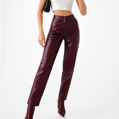 Zara Burgundy Red High Waisted Animal Snake Print Faux Leather Pants Size S/M
