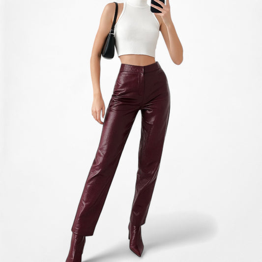 Zara Burgundy Red High Waisted Animal Snake Print Faux Leather Pants Size S/M