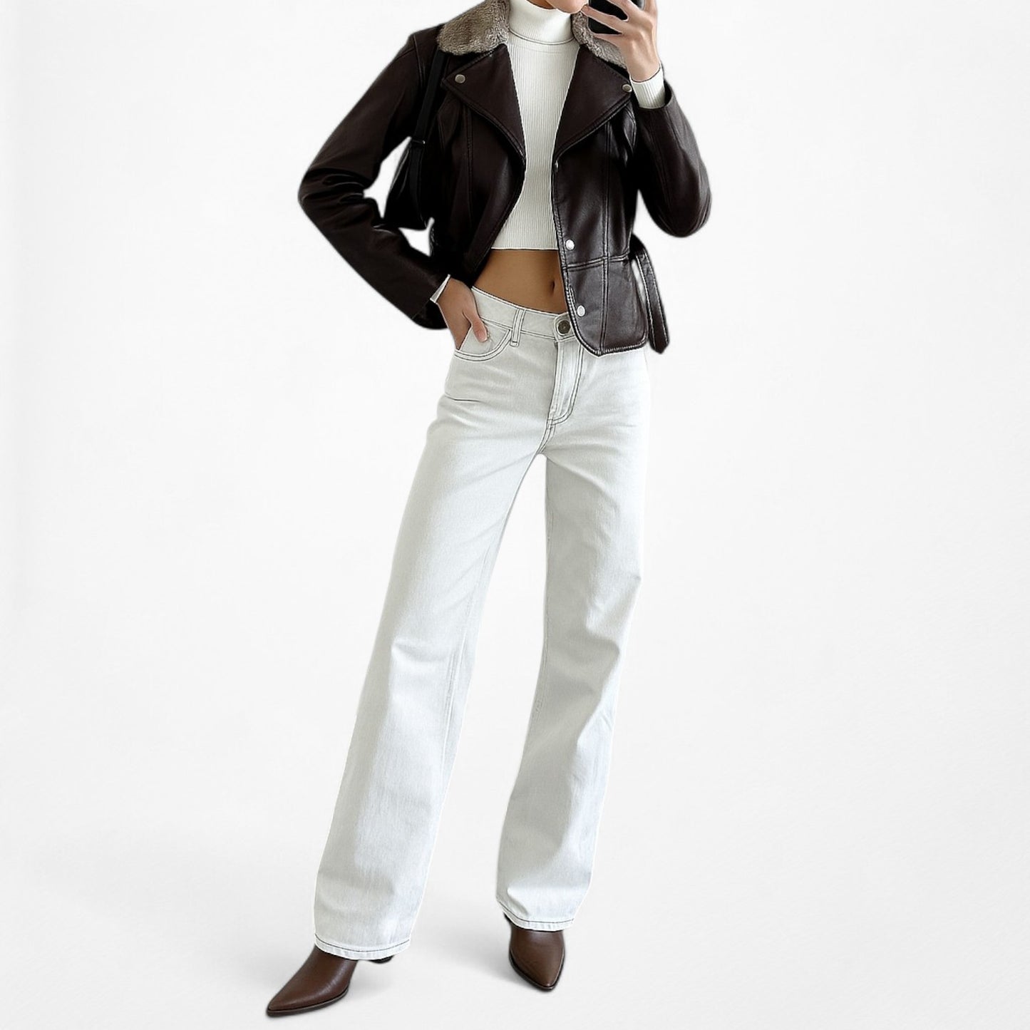 Kenneth Cole Brown Vintage Real Fur Authentic Leather Jacket Coat Size L