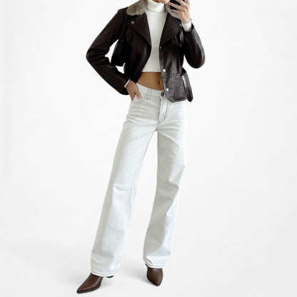 Kenneth Cole Brown Vintage Real Fur Authentic Leather Jacket Coat Size L