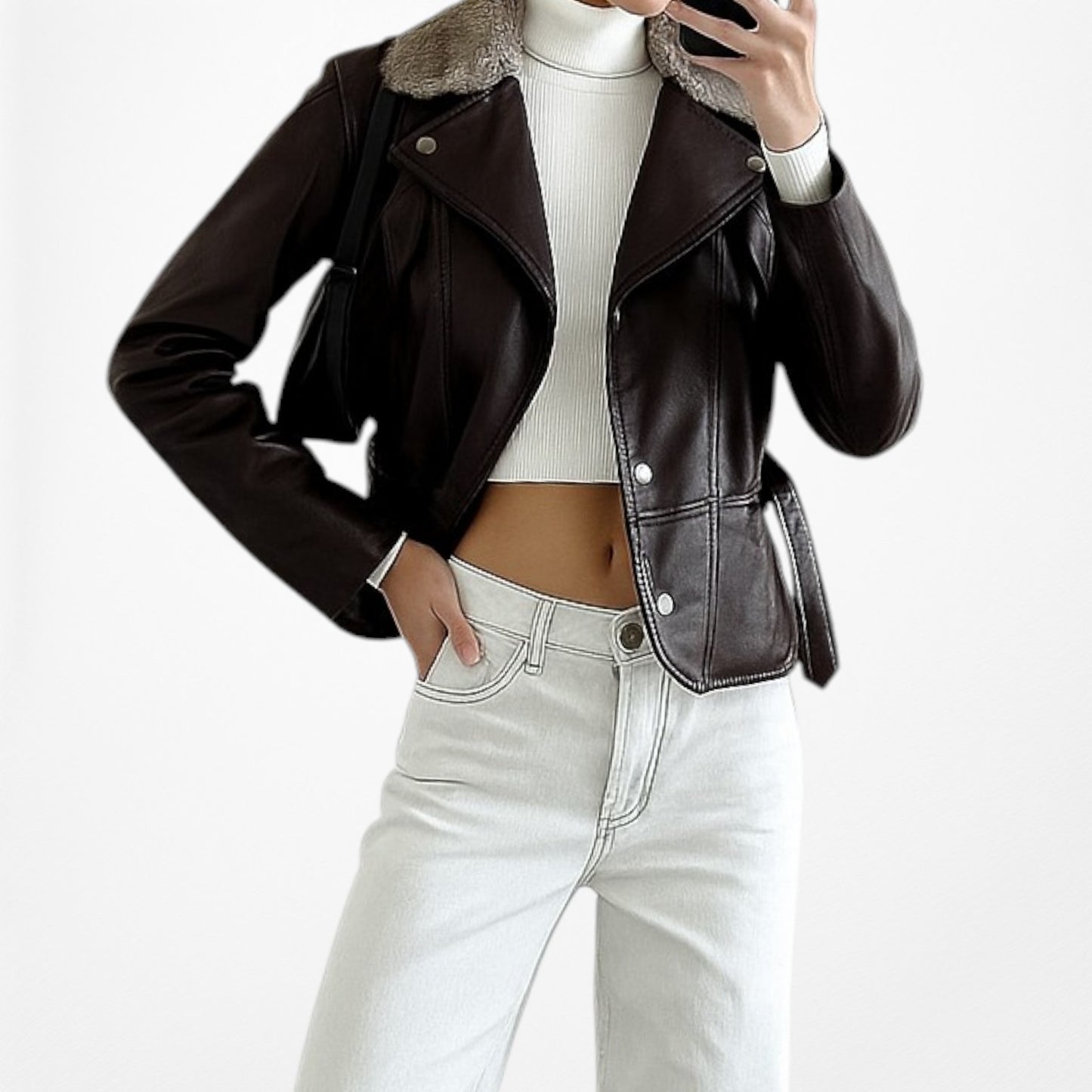 Kenneth Cole Brown Vintage Real Fur Authentic Leather Jacket Coat Size L