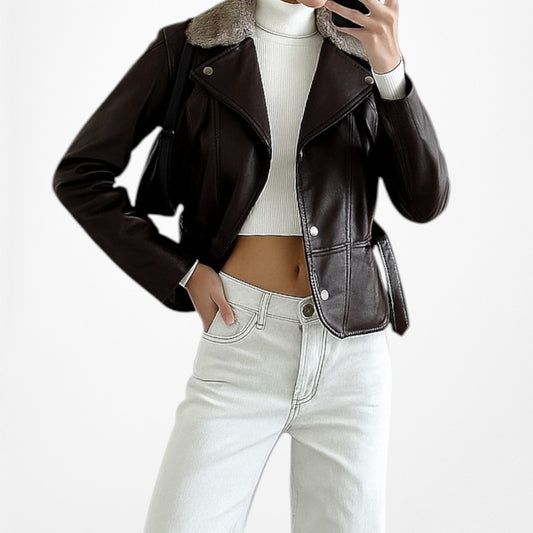 Kenneth Cole Brown Vintage Real Fur Authentic Leather Jacket Coat Size L