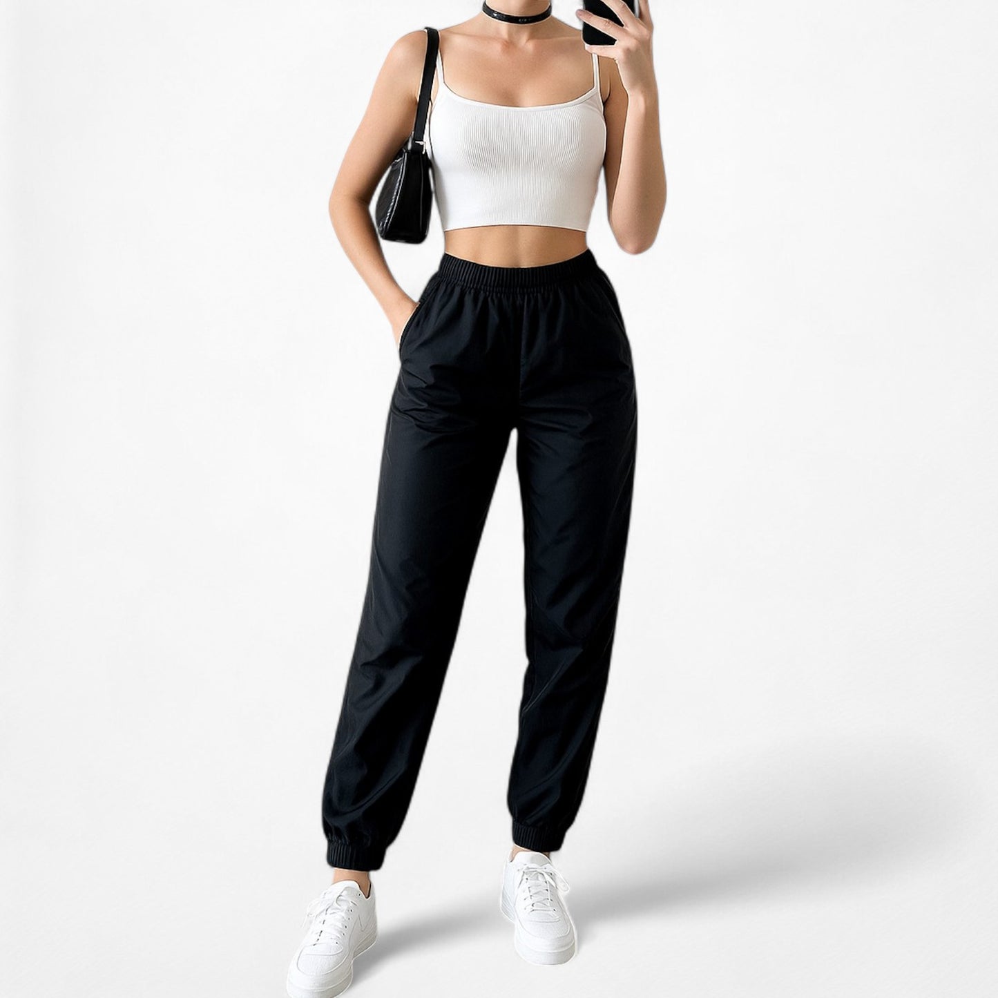 Vintage Y2K Black High Waisted Sweatpants Jogger Casual Crop Pants Size XS