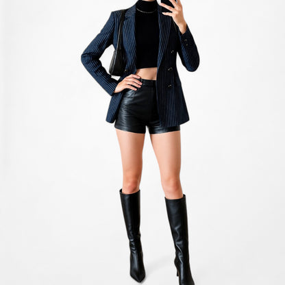 River Island Navy Blue Striped Double Breasted Blazer Jacket Suit Size 8/S