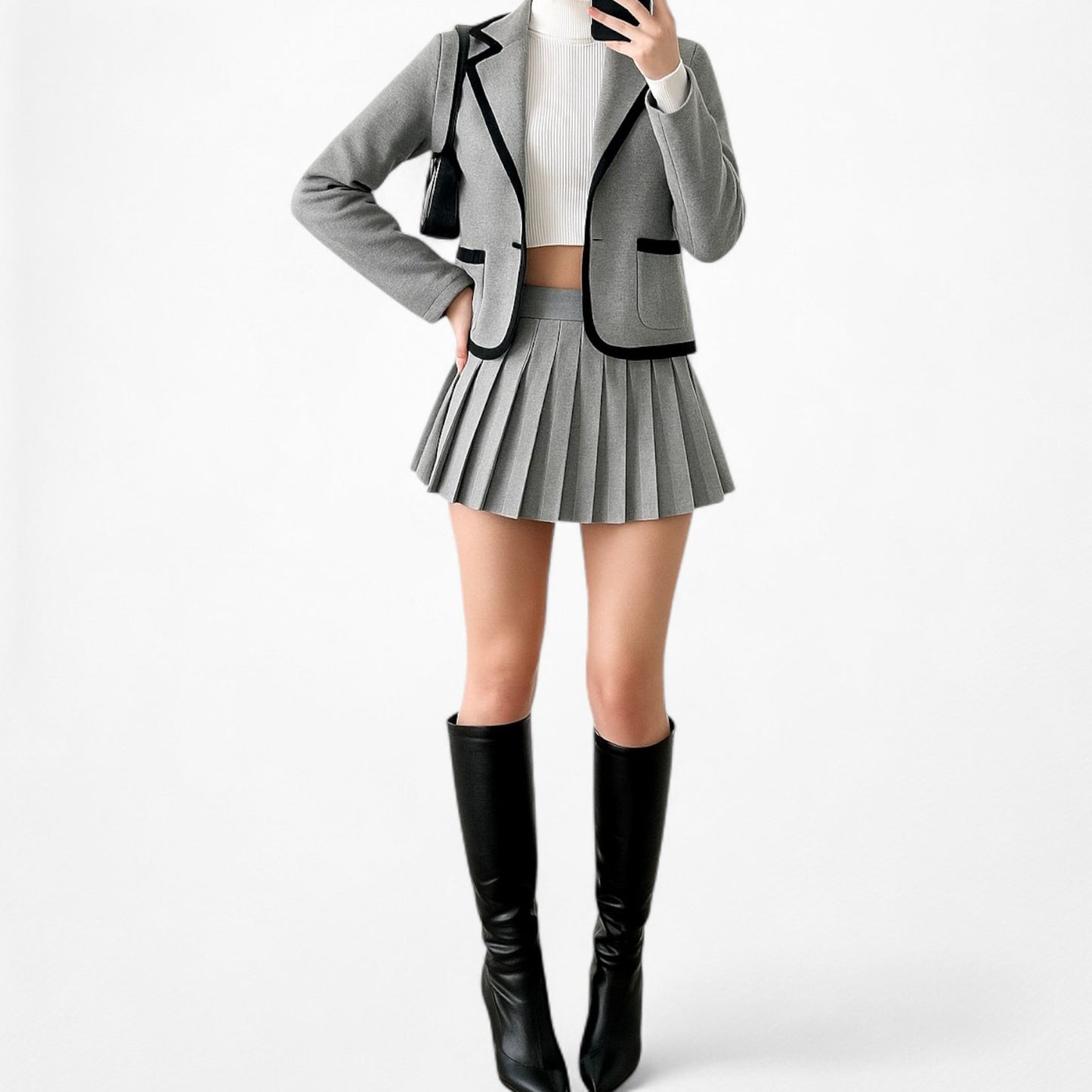 Loft Gray Black Knit Blazer Suit Cardigan Sweater Jacket Size S