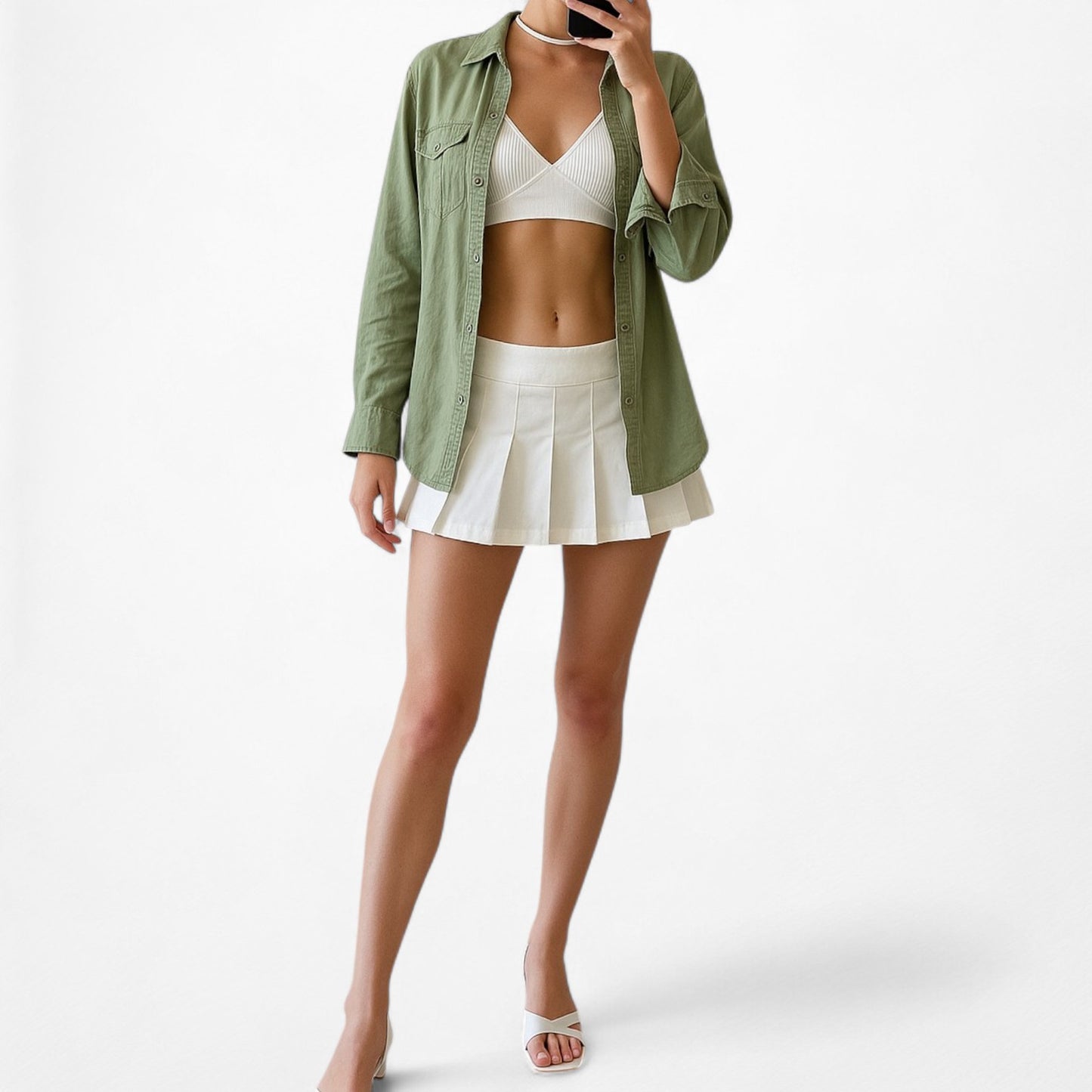 H&M Olive Camo Green Long Sleeve Front Pocket Button Down Shirt Size 4/S