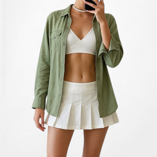 H&M Olive Camo Green Long Sleeve Front Pocket Button Down Shirt Size 4/S