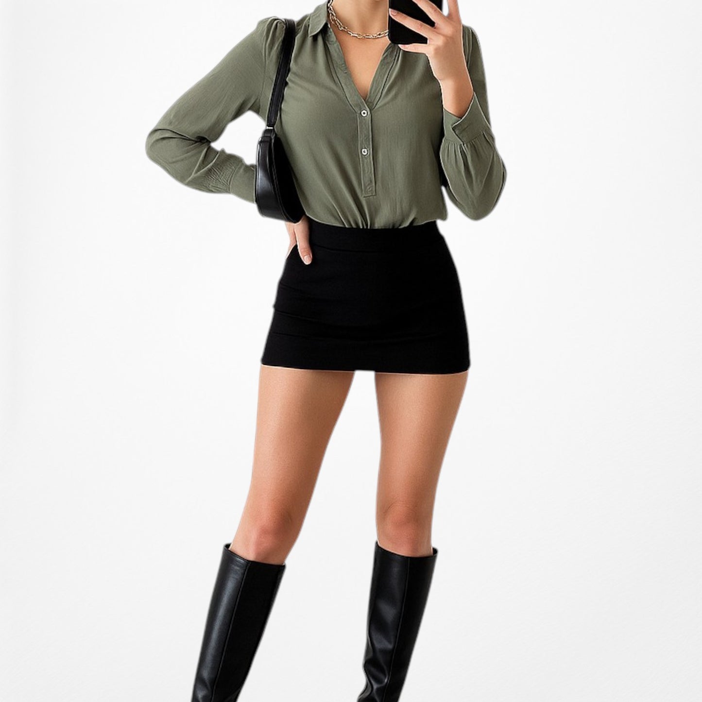 H&M Olive Green Button Down Long Sleeve Shirt Blouse Size 4/XS/S