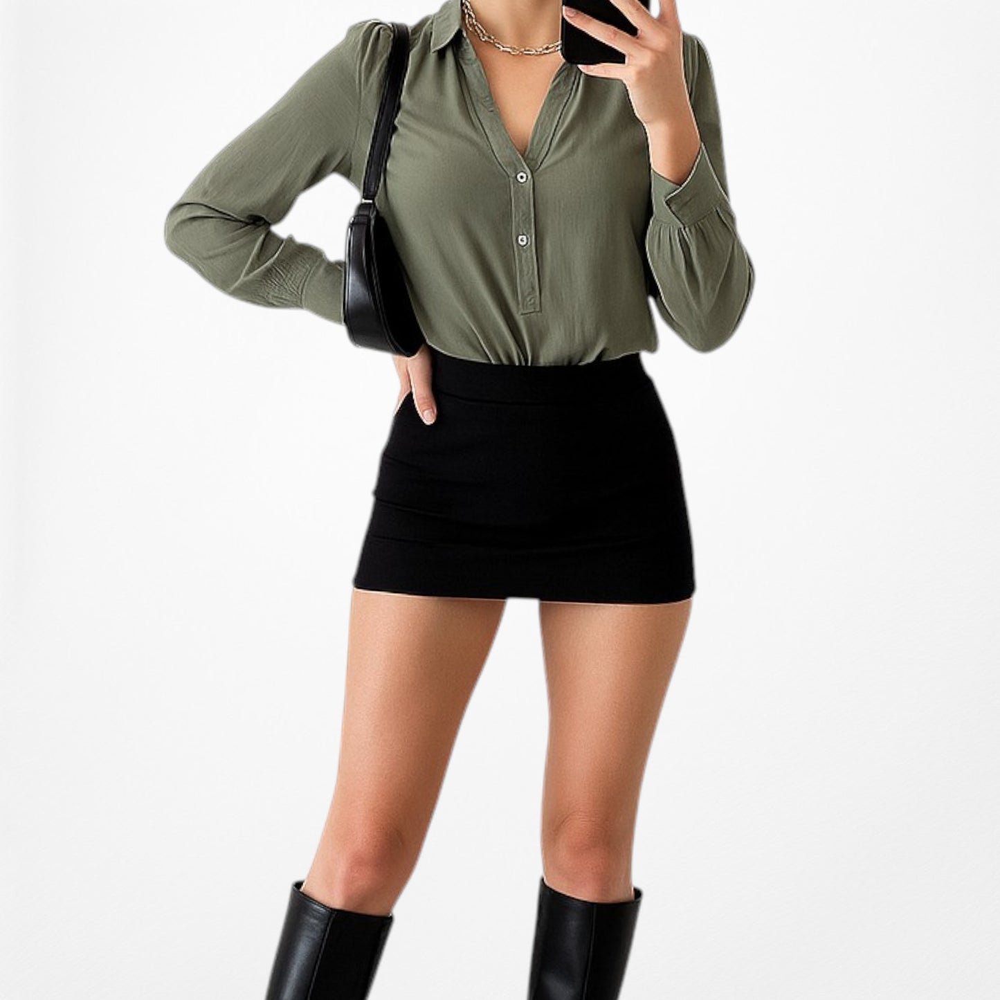 H&M Olive Green Button Down Long Sleeve Shirt Blouse Size 4/XS/S