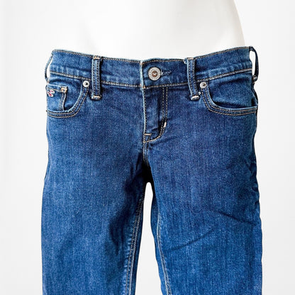 Hollister Dark Blue Wash Low Rise Slim Straight Cut Denim Jeans Size 1S/XS