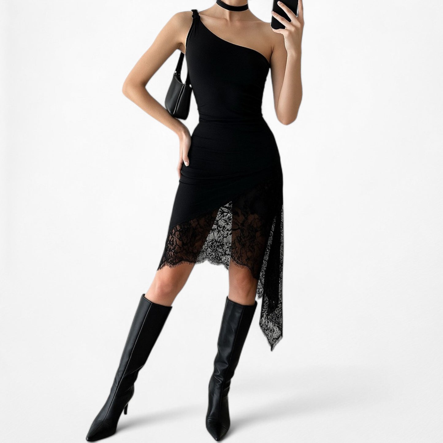 Vintage Y2K Arden B Black One Shoulder Fitted Knit Top Size XS/S