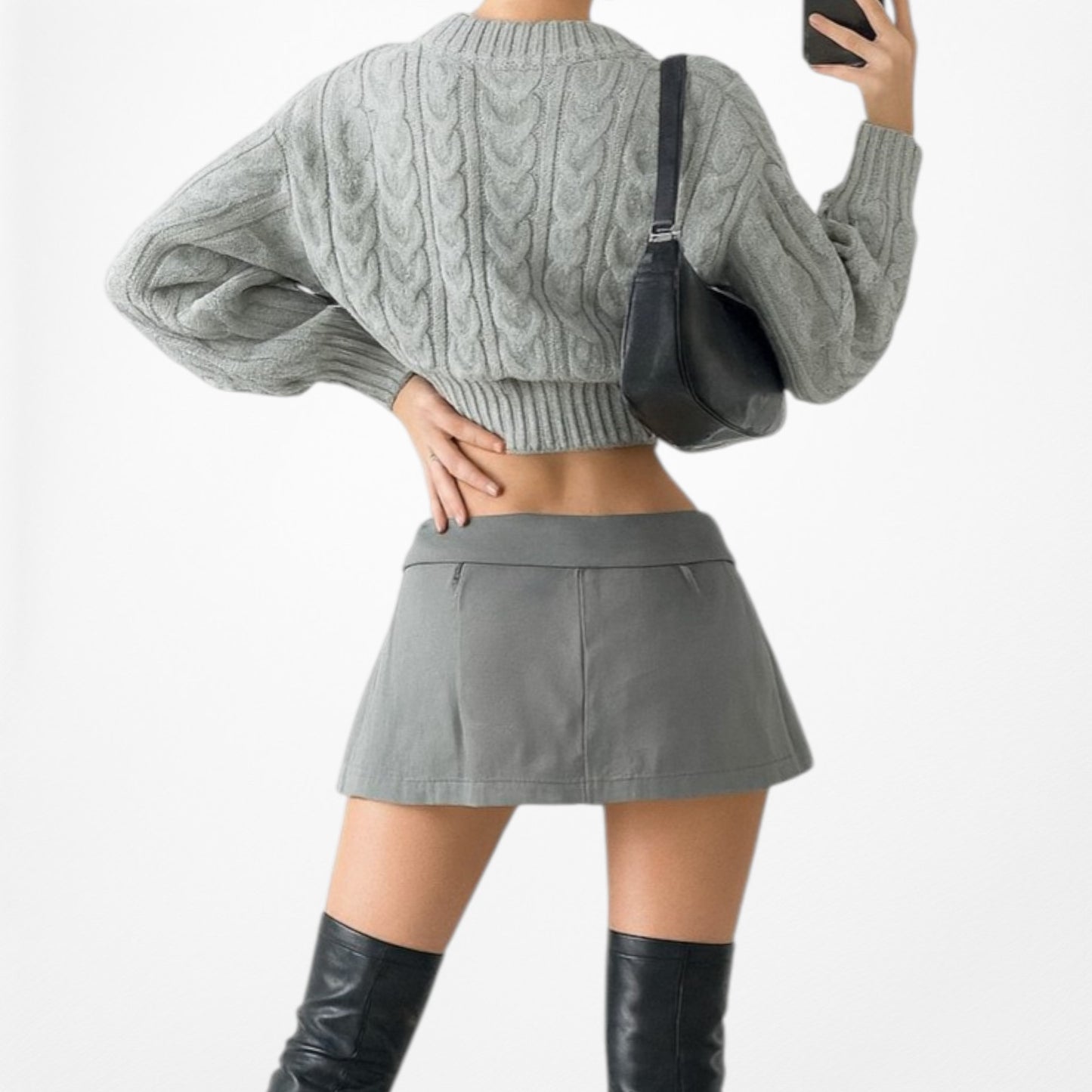 Gray Mid Rise Pleated Flared Skater Mini Skirt Skort Size S