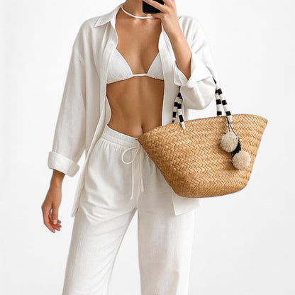 Kayu St Tropez Brown Straw Beach Tote Bag