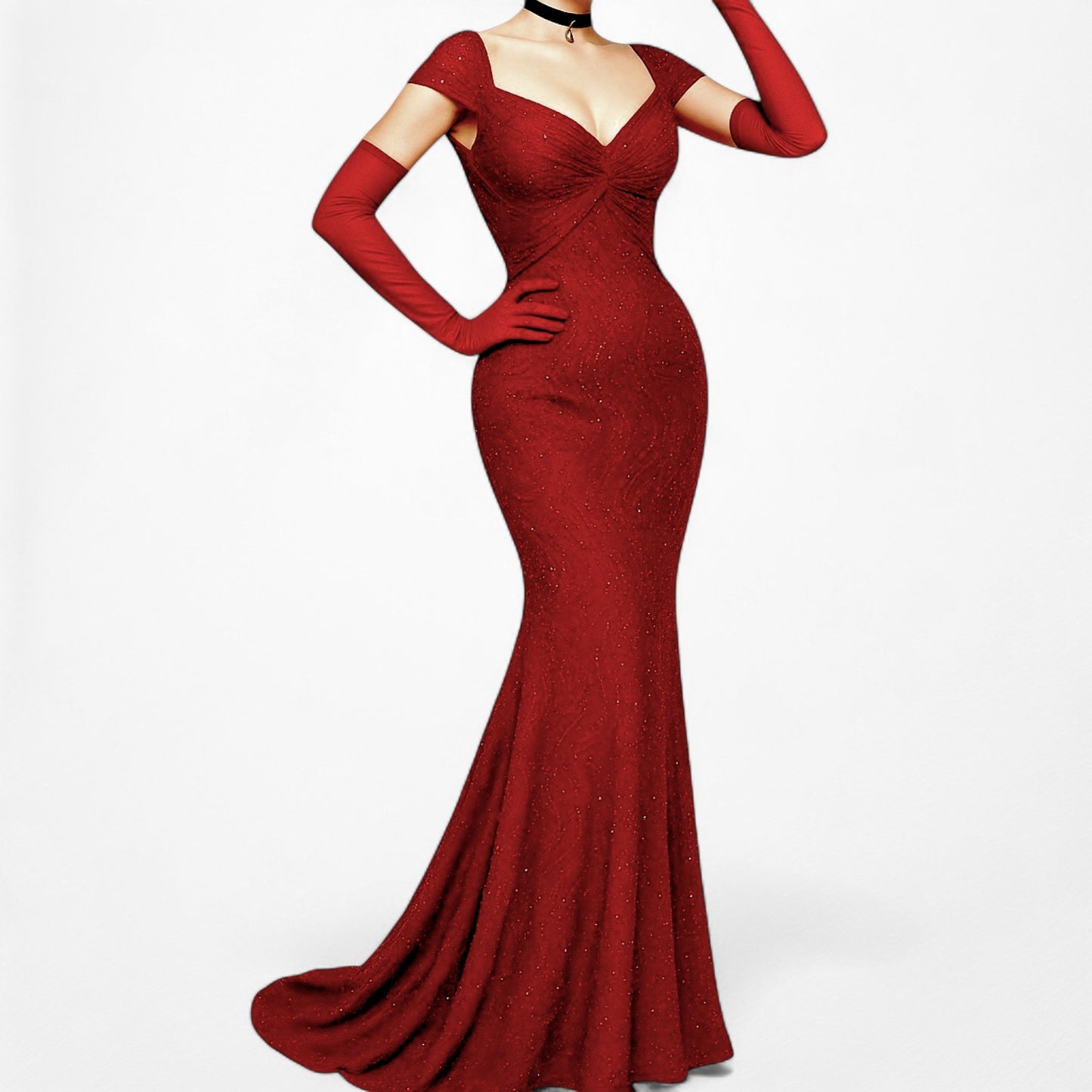 Vintage Red Beaded Fit Flared Silk Bodycon Maxi Prom Scarf Dress Size S/M