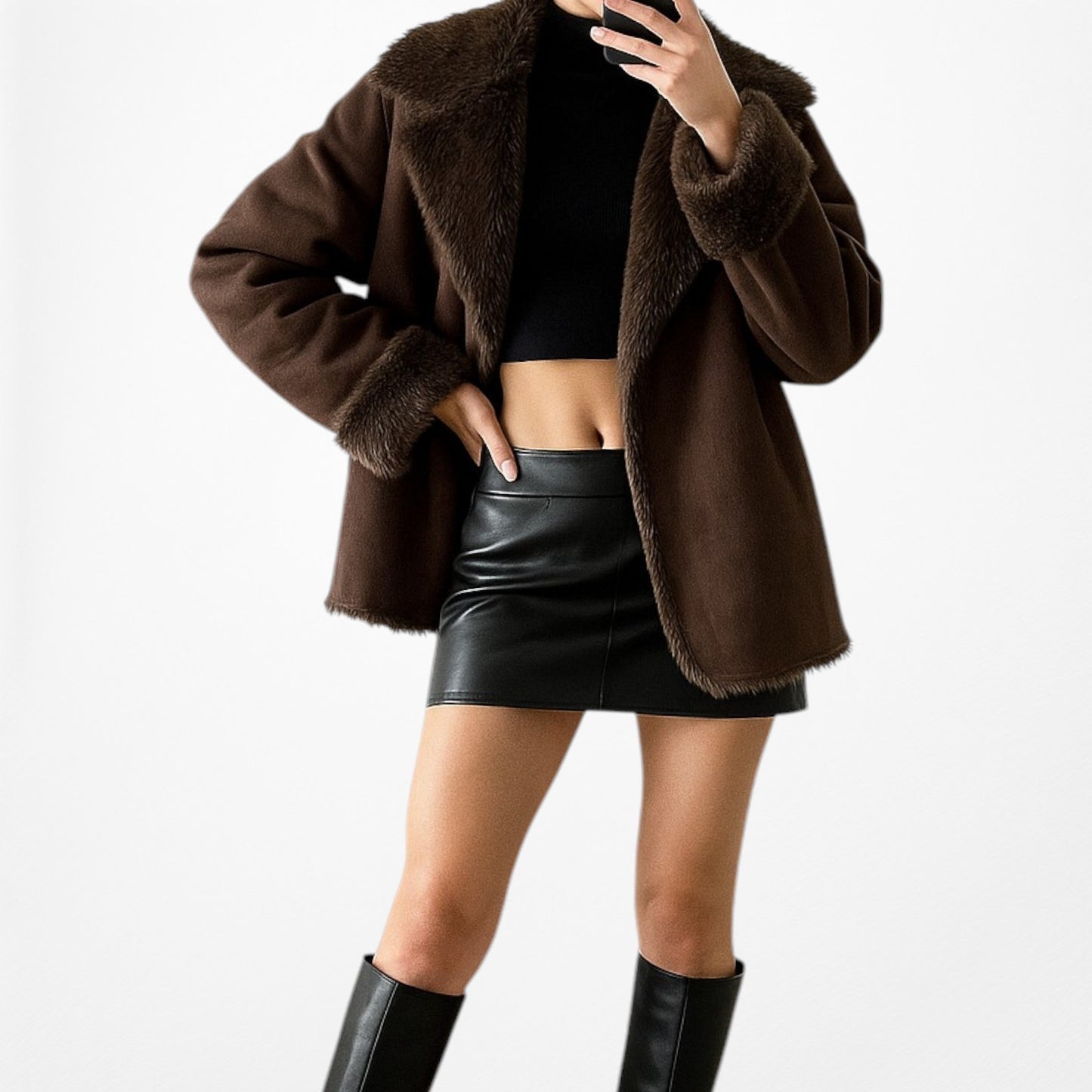 Brown Vintage Faux Fur Lined Suede Jacket Coat Cardigan Size M