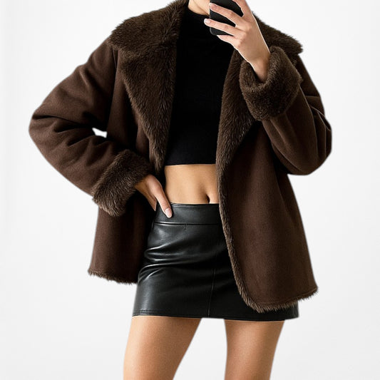 Brown Vintage Faux Fur Lined Suede Jacket Coat Cardigan Size M