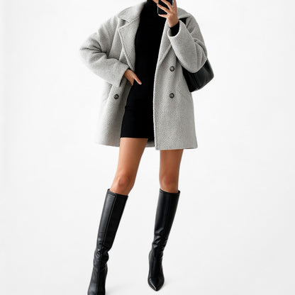 Mango Gray Double Breasted Wool Oversized Short Peacoat Jacket Size XS