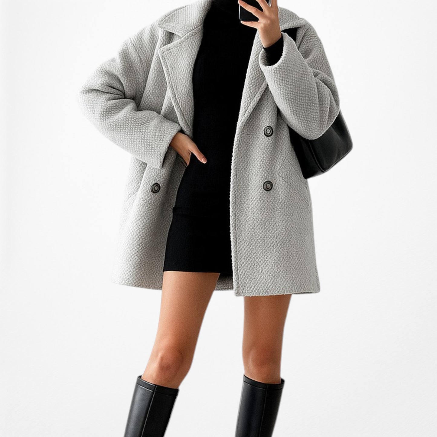 Mango Gray Double Breasted Wool Oversized Short Peacoat Jacket Size XS