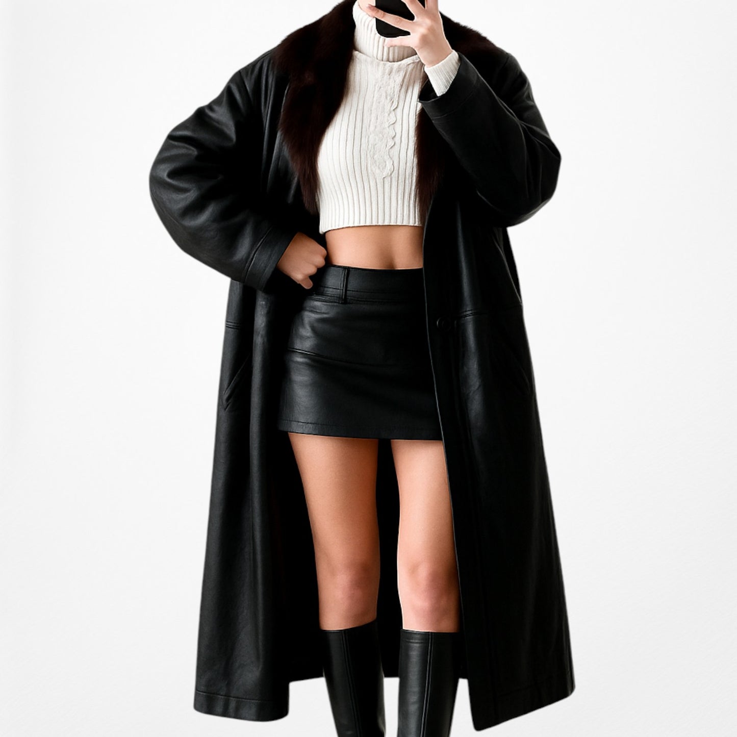 Black Vintage Authentic Leather Shoulder Padded Button Front Coat Jacket Size M