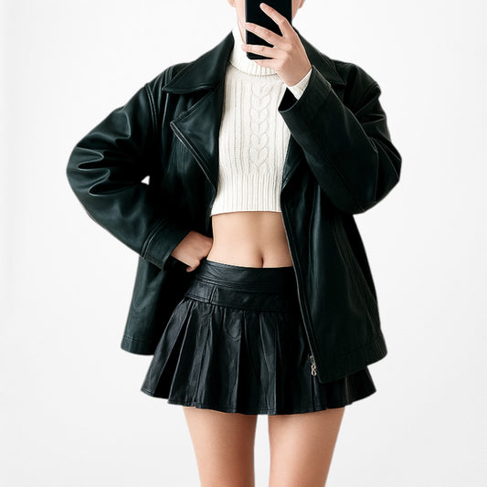 Ann Taylor Dark Green Motorcycle Faux Leather Jacket Size 6/M