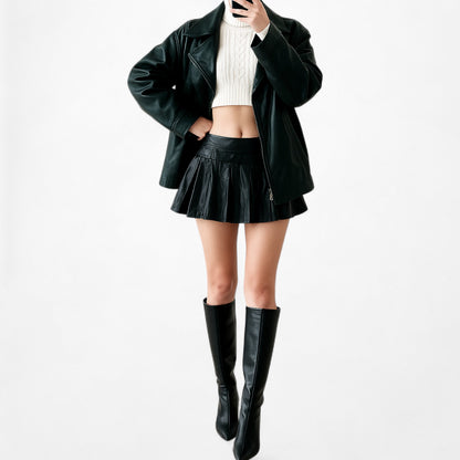 Ann Taylor Dark Green Motorcycle Faux Leather Jacket Size 6/M