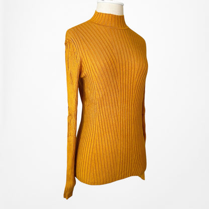 H&M Yellow Ribbed Knit Long Sleeve Turtleneck Mock Neck Sweater Top Size S