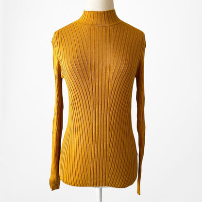 H&M Yellow Ribbed Knit Long Sleeve Turtleneck Mock Neck Sweater Top Size S