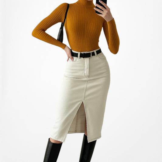 H&M Yellow Ribbed Knit Long Sleeve Turtleneck Mock Neck Sweater Top Size S