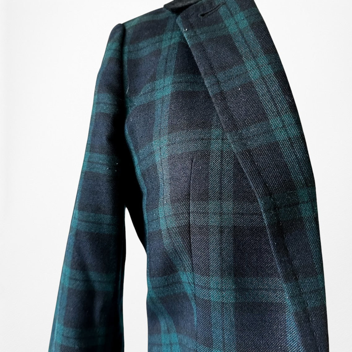 Vintage Y2K Blue Plaid Checkered Wool Blend Padded Shoulder Blazer Jacket Size S