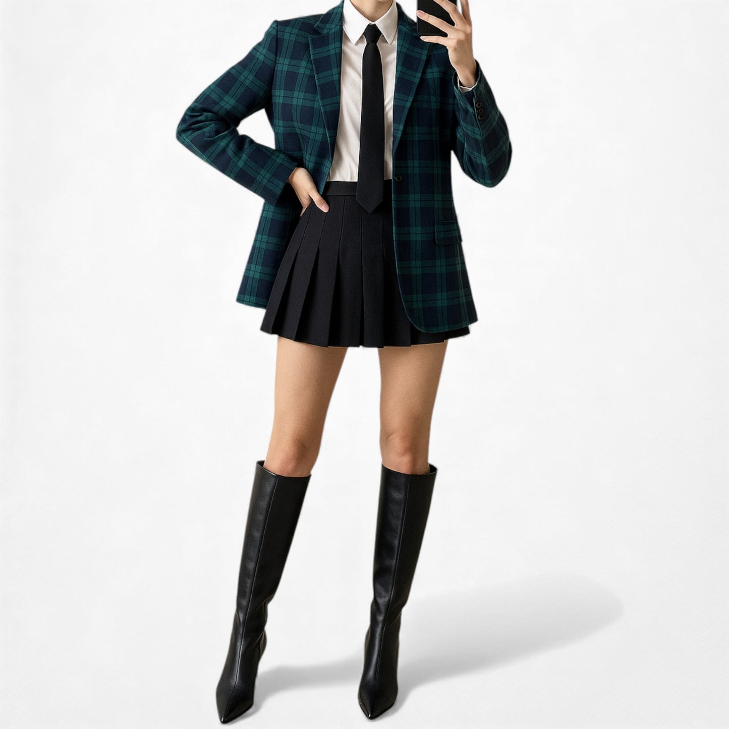 Vintage Y2K Blue Plaid Checkered Wool Blend Padded Shoulder Blazer Jacket Size S