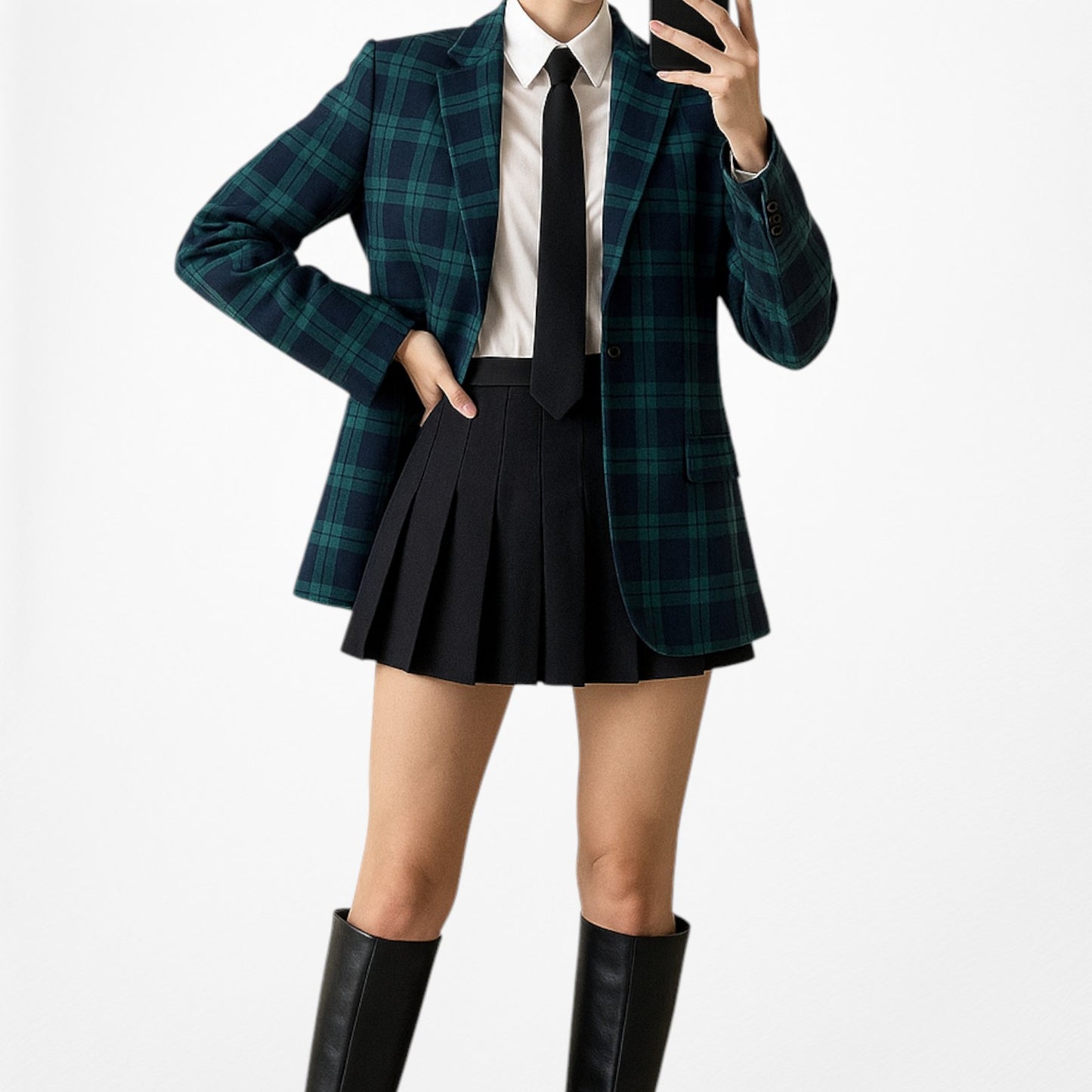 Vintage Y2K Blue Plaid Checkered Wool Blend Padded Shoulder Blazer Jacket Size S