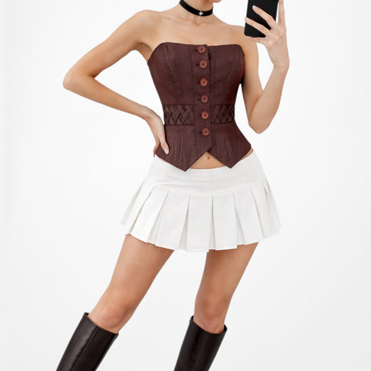 Vintage Y2K Brown Vintage Strapless Button Down Front Bustier Corset Tube Top Size 0/XS